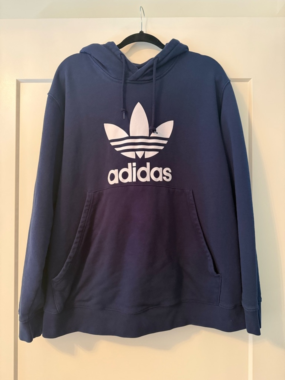 Adidas Navy Crewneck Hoodie With White Trefoil